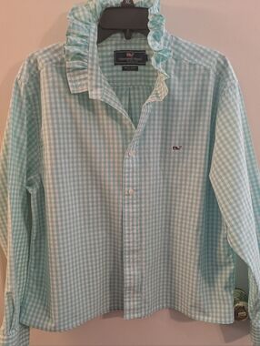 Upcycled Men's Vineyard Vines Mint Gingham Button-Down Shirt